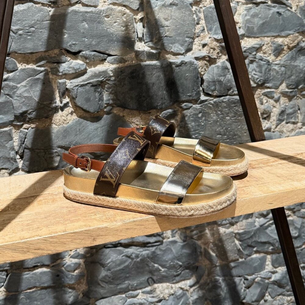 Louis Vuitton Metallic Gold Monogram Odyssey Strapped Sandals